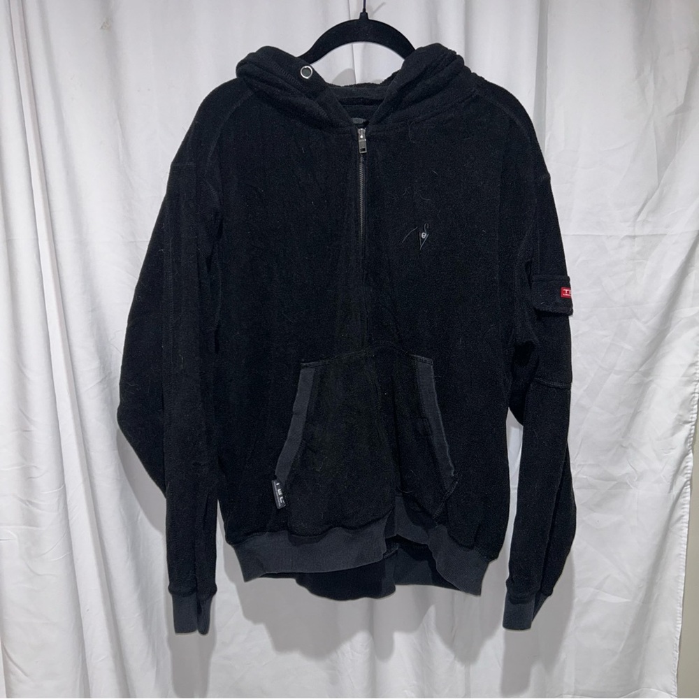 SCOTTeVEST TEC Jacket Mens M Full Zip Hooded Black Fleece Long Sleeve Zip Up M